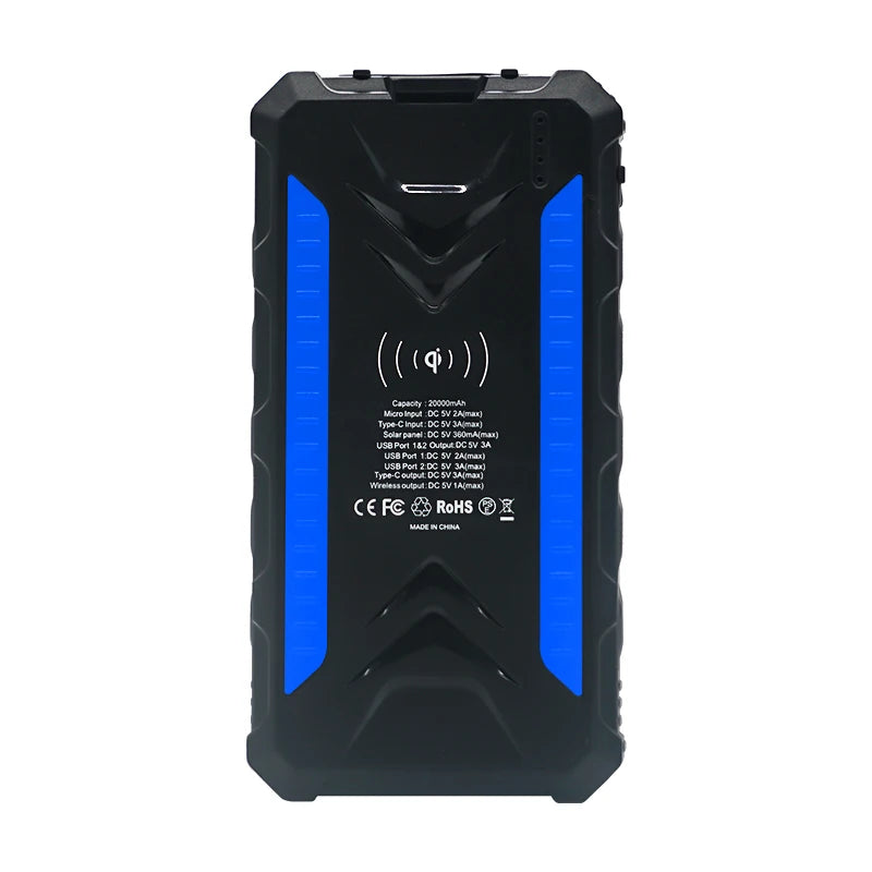 [B2B Sample Order] 20000mAh Waterproof Wireless Solar Power Bank with LED Flashlight | Custom Logo & Free Mockup