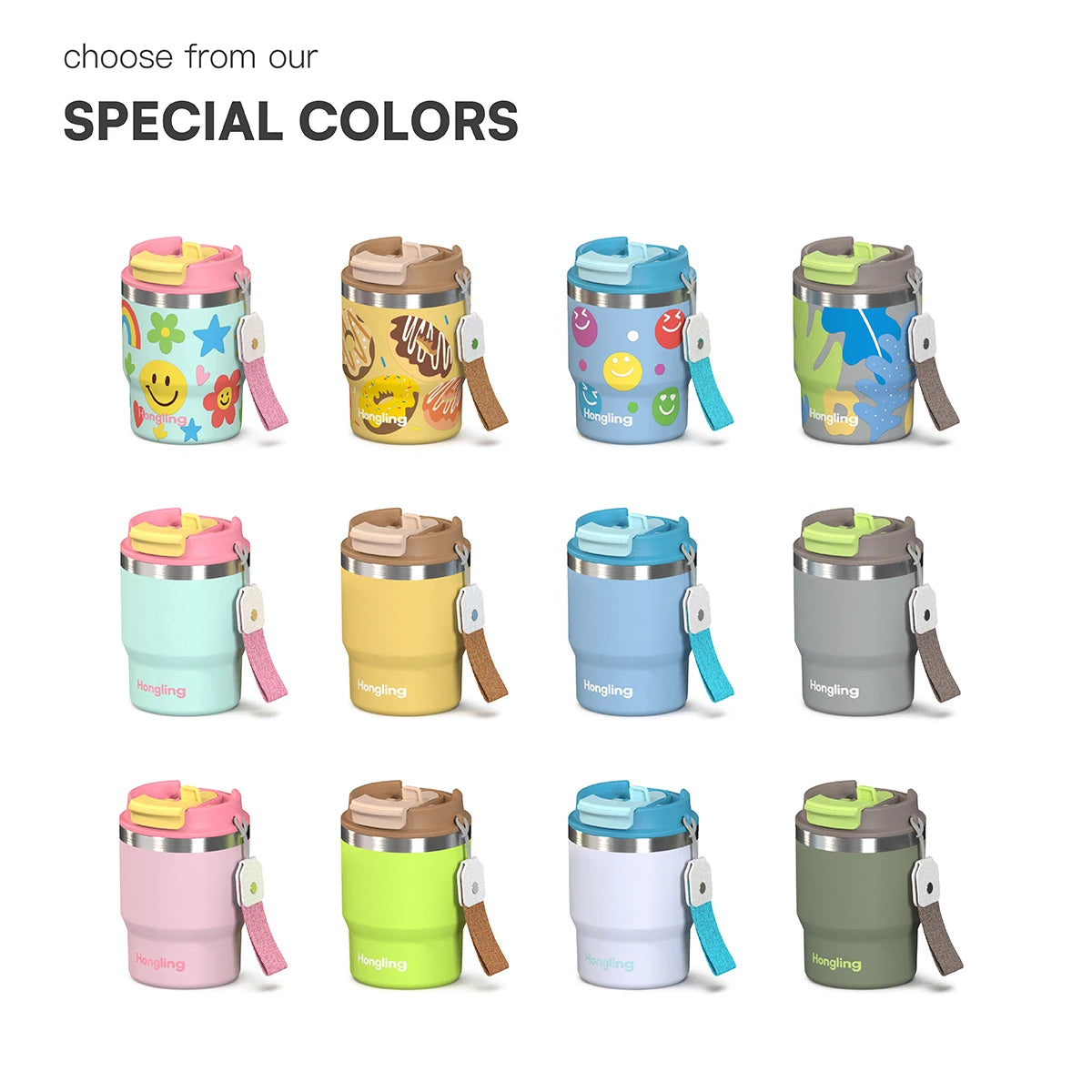 [B2B Sample Order] Portable Double Wall Insulated Travel Coffee Mug with Straw Lid & Strap (12oz/16oz) | Custom Logo & Free Mockup