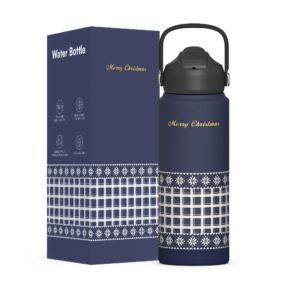 [B2B Sample Order] Festive Christmas Stainless Steel Insulated Water Bottle (12oz-32oz) | Custom Logo & Free Mockup