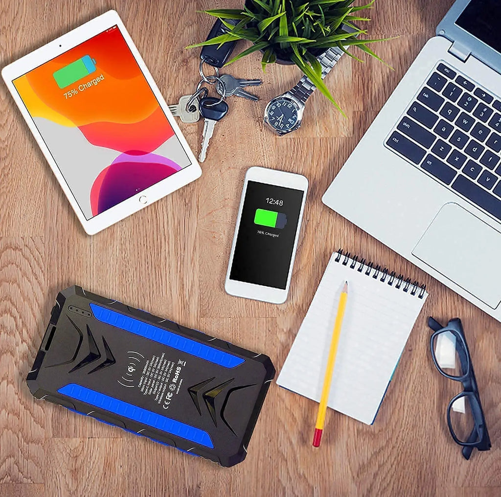 [B2B Sample Order] 36000mAh Waterproof Wireless Solar Power Bank with Quad LED Flashlight | Custom Logo & Free Mockup