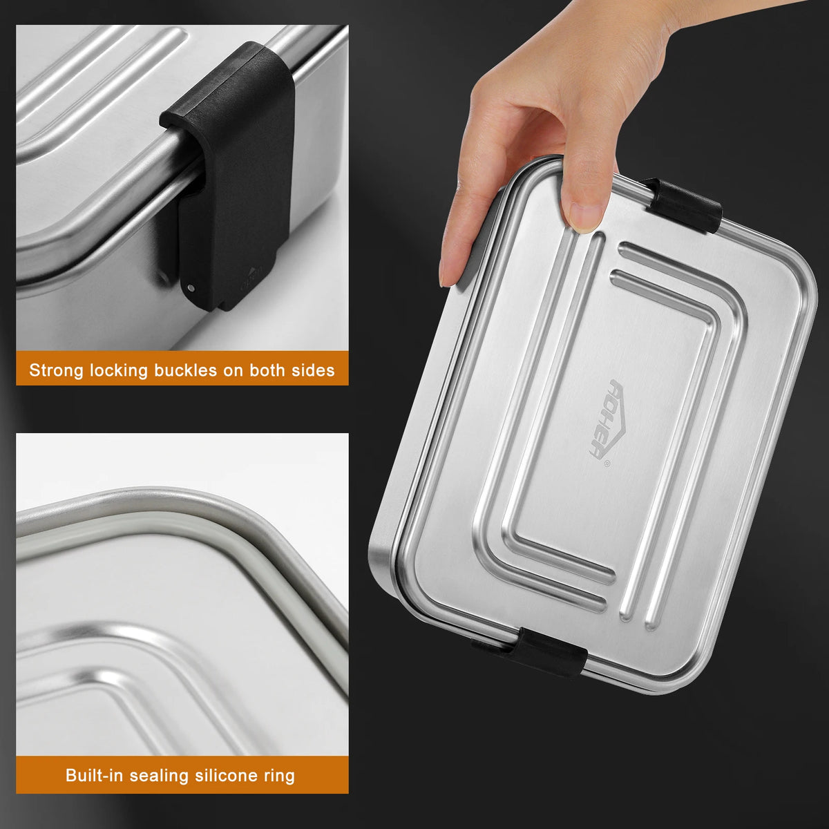 Single-Tier 304 Stainless Steel Bento Lunch Box with Removable Divider (1200ml)