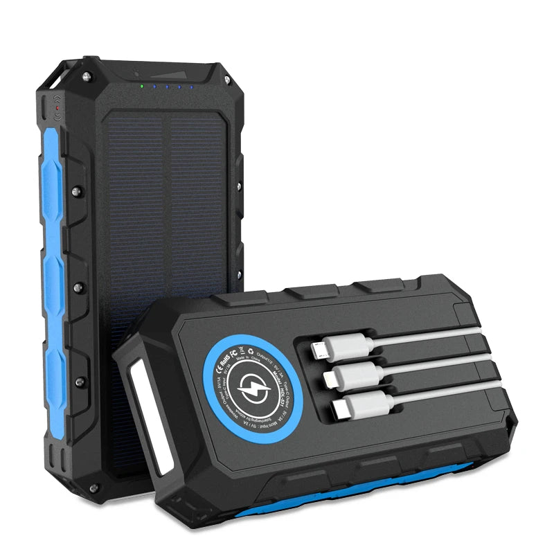[B2B Sample Order] 30000mAh Solar Power Bank with Built-in 3 Cables (IEC 62133 / 8-LED Floodlight) | Custom Logo & Free Mockup