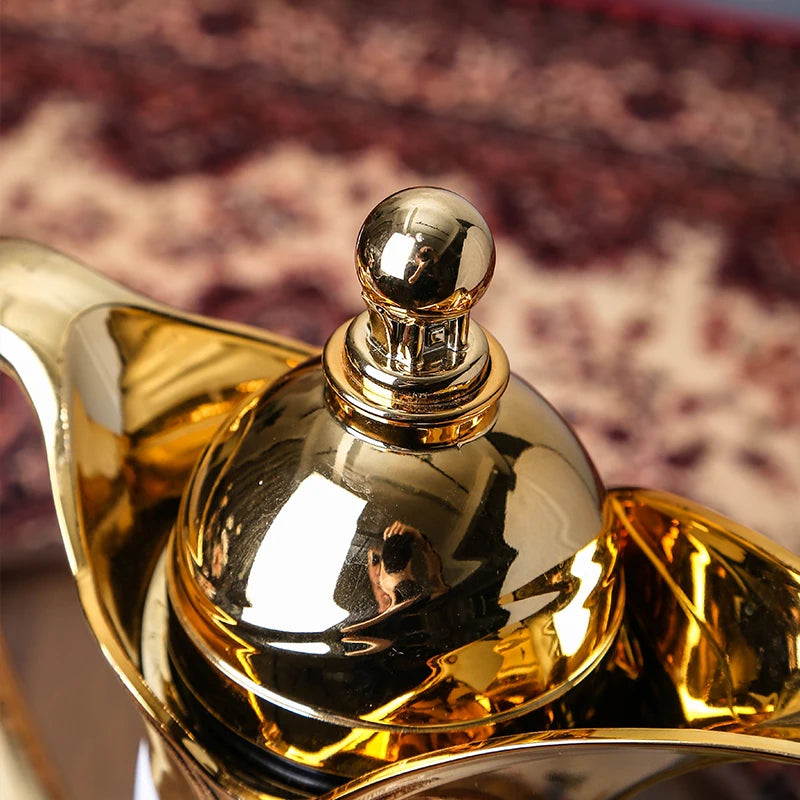 Luxury Golden Arabic Turkish Dallah Pot & Ceramic Coffee Mug Set | Middle East Drinkware