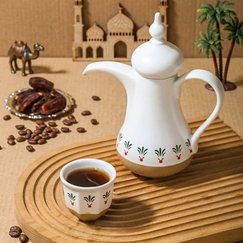 Luxury Ceramic Qahwa Dallah Coffee Set with 6 Cups | Traditional Arabic Hospitality Gift Set