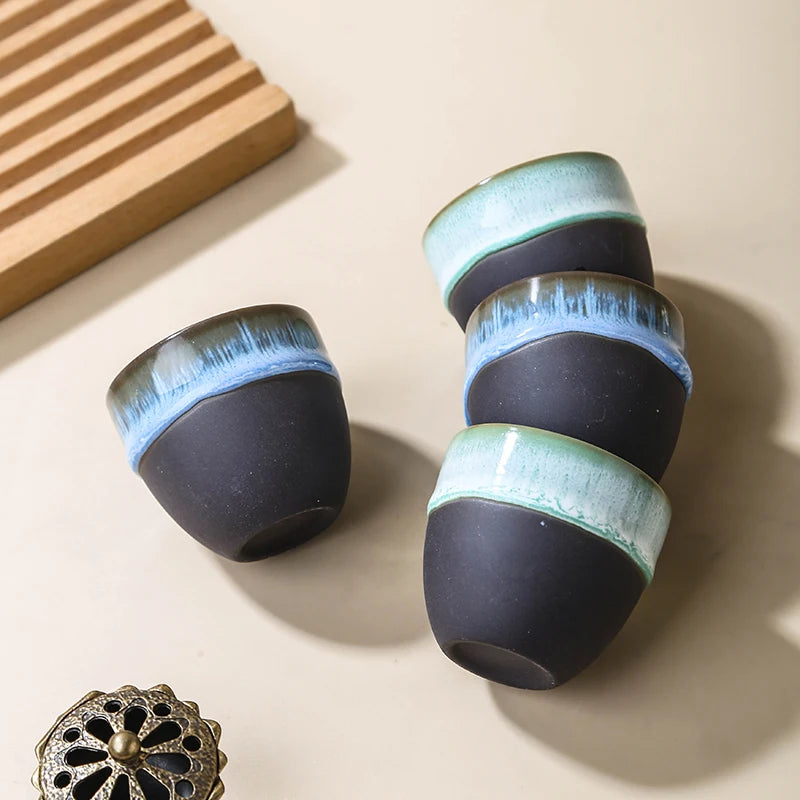[B2B Sample Order] Handmade Reactive Kiln Glaze Ceramic Arabic Espresso Cup (75ml) | Custom Logo & Free Mockup
