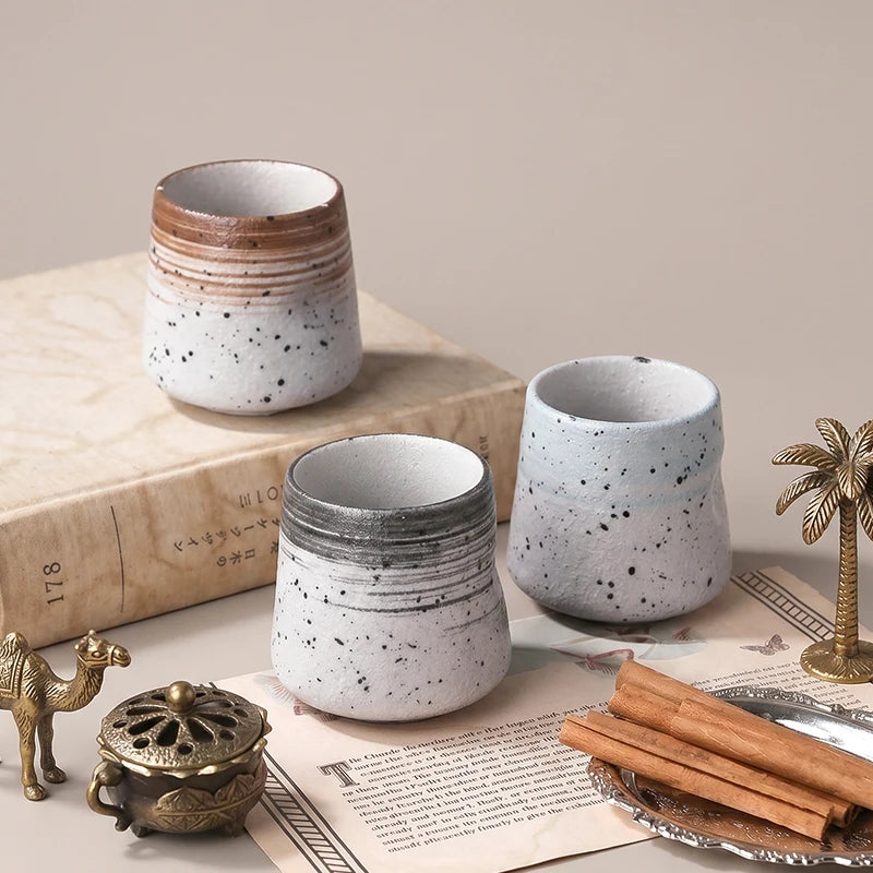 Handmade Rough Texture Ceramic Arabic Coffee Cup Set | Traditional Saudi Arabia Qahwa & Tea Cups