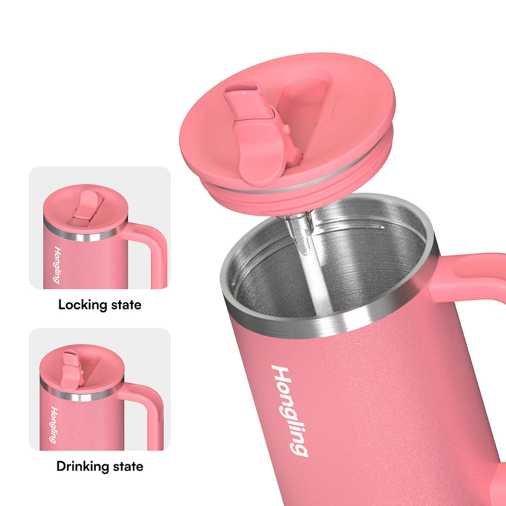 [B2B Sample Order] 1.2L (40oz) Tumbler with Ergonomic Handle & Multi-Lids Double-Wall 18/8 Stainless Steel Vacuum Insulated | Free Digital Mockup & Custom Logo