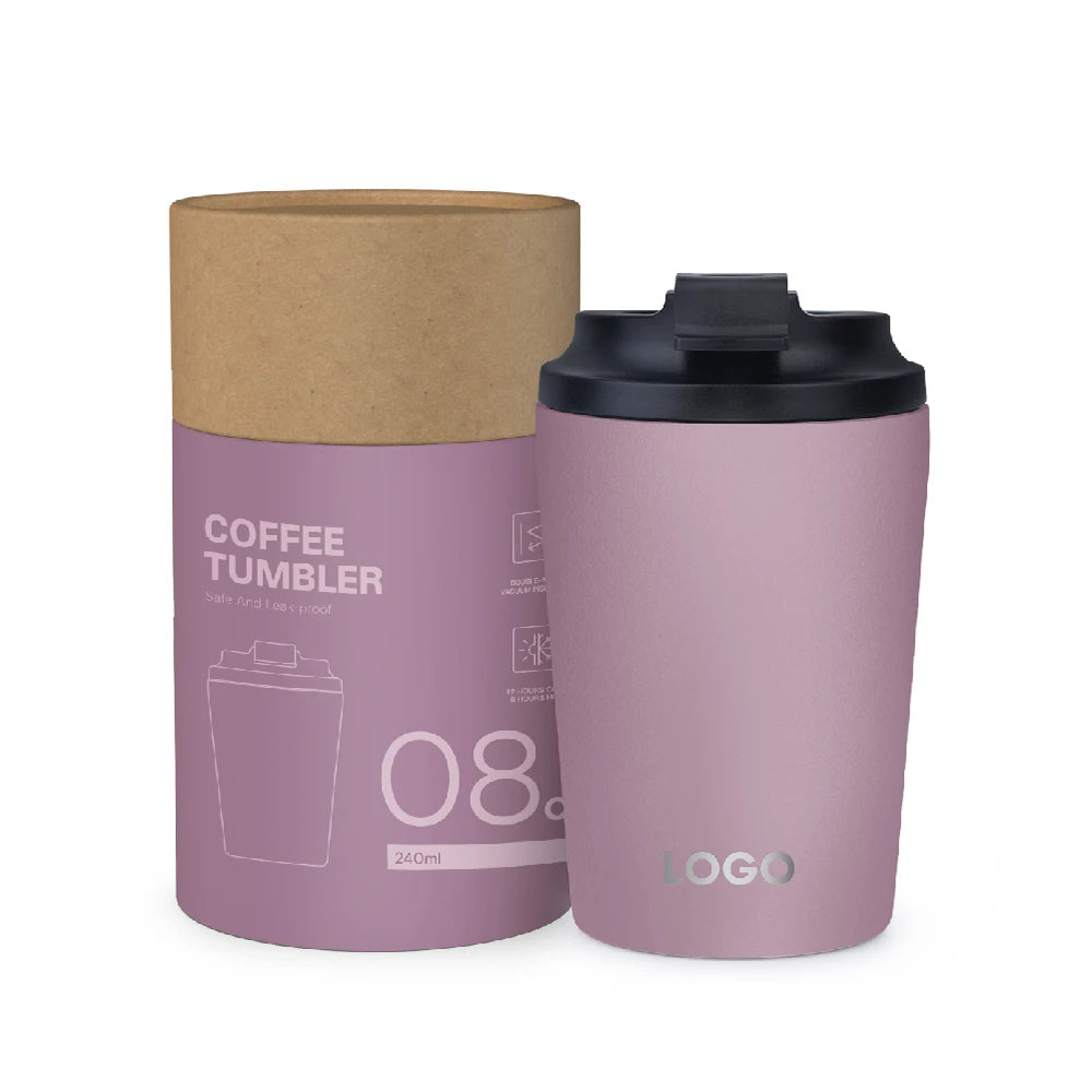 [B2B Sample Order] Flip-Open Stainless Steel Double-Wall Vacuum Insulated Coffee Mug (8oz / 12oz) | Free Digital Mockup & Custom Logo