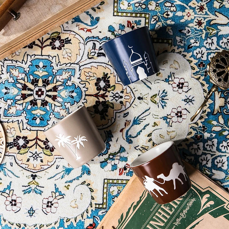 [B2B Sample Order] Ceramic Arabic Coffee Cup Gift Set (60ml) Middle East Motifs | Custom Logo & Free Mockup