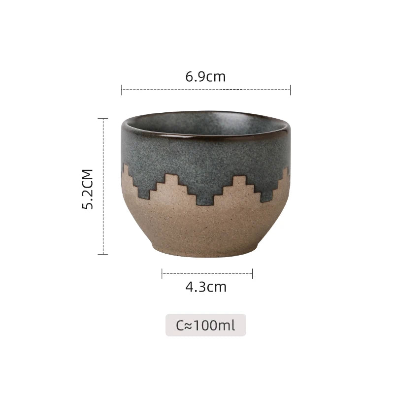Middle Eastern Ceramic Cawa Cups with Geometric Relief | Rustic Glaze Saudi Arabia Coffee Mug