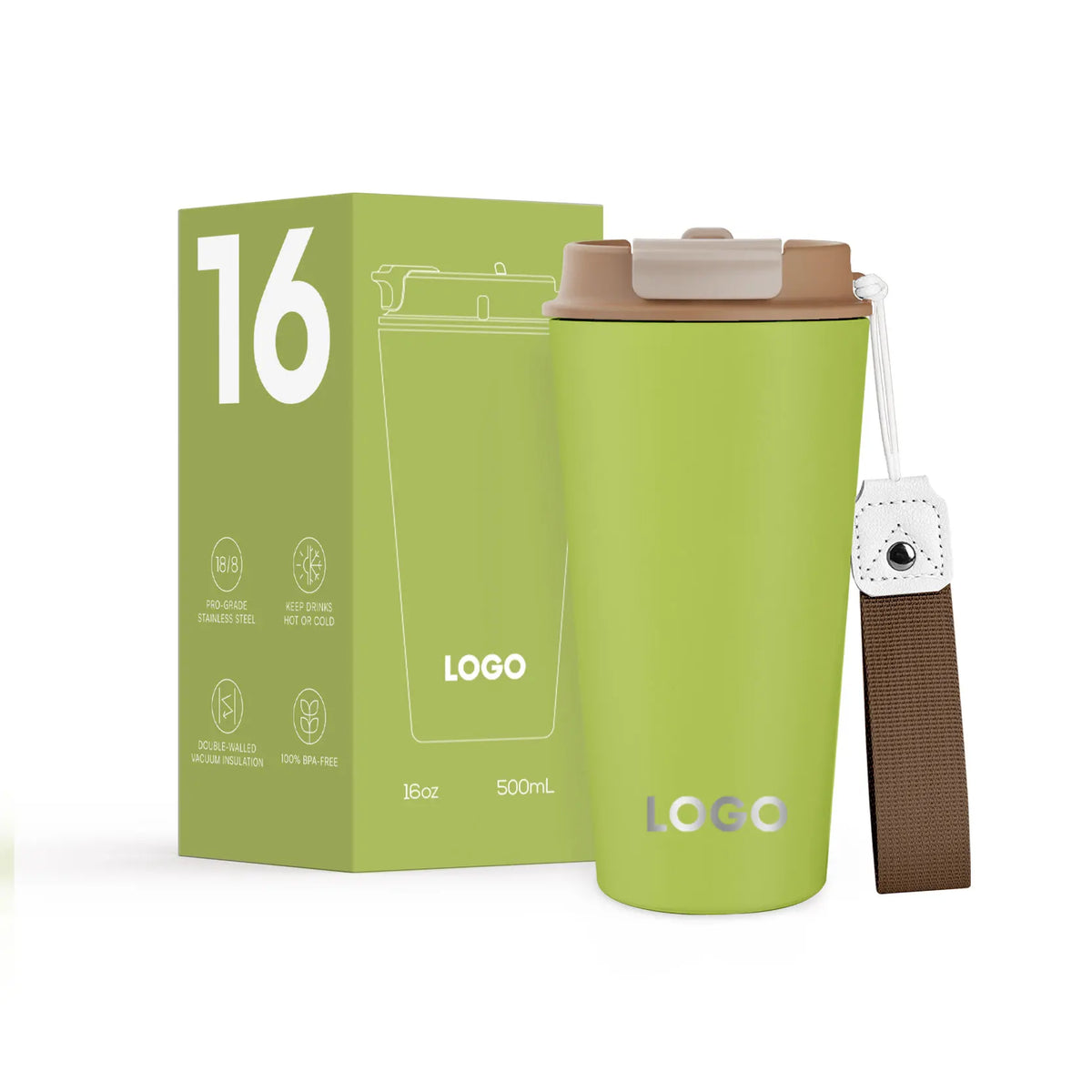 [B2B Sample Order] Leak-Proof Stainless Steel Double-Wall Vacuum Insulated Tumbler with Straw Port (16oz) | Free Digital Mockup & Custom Logo