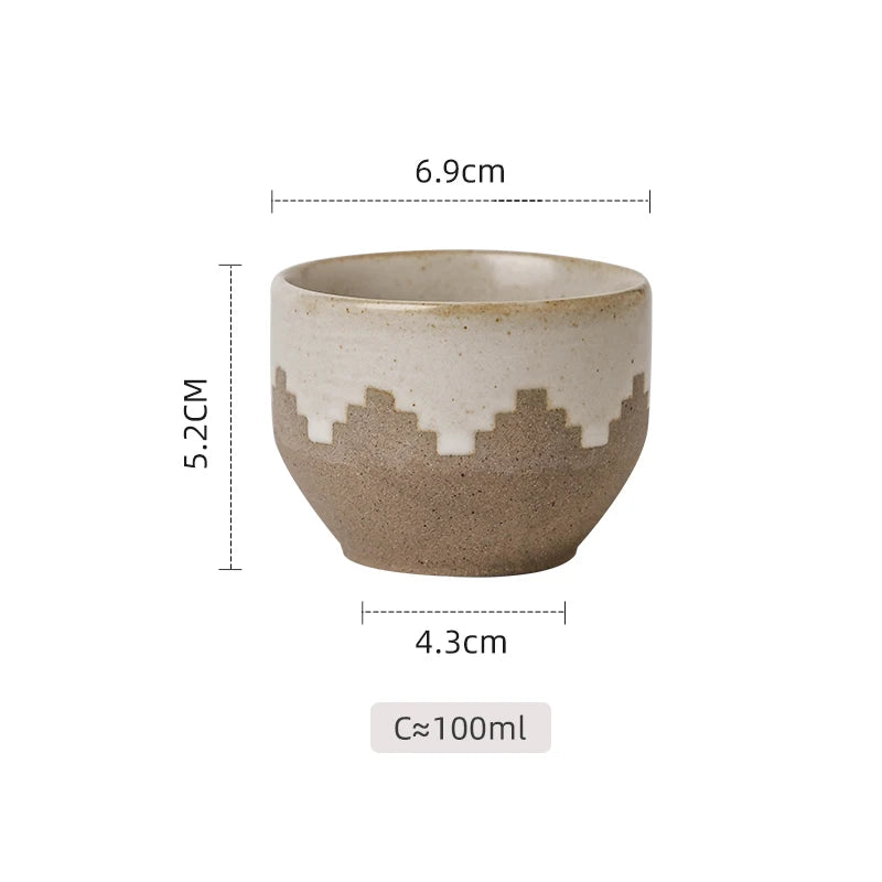 Middle Eastern Ceramic Cawa Cups with Geometric Relief | Rustic Glaze Saudi Arabia Coffee Mug