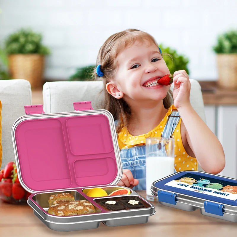 [B2B Sample Order] 3-Compartment 304 Stainless Steel Kids Bento Lunch Box with Snack Pods (550ml) | Standard & Custom OEM Sample