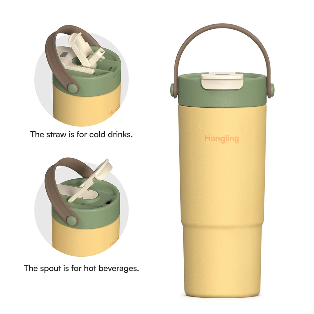 [B2B Sample Order] 22oz Stainless Steel Insulated Tumbler with Handle & 2-in-1 Lid | Free Digital Mockup & Custom Logo