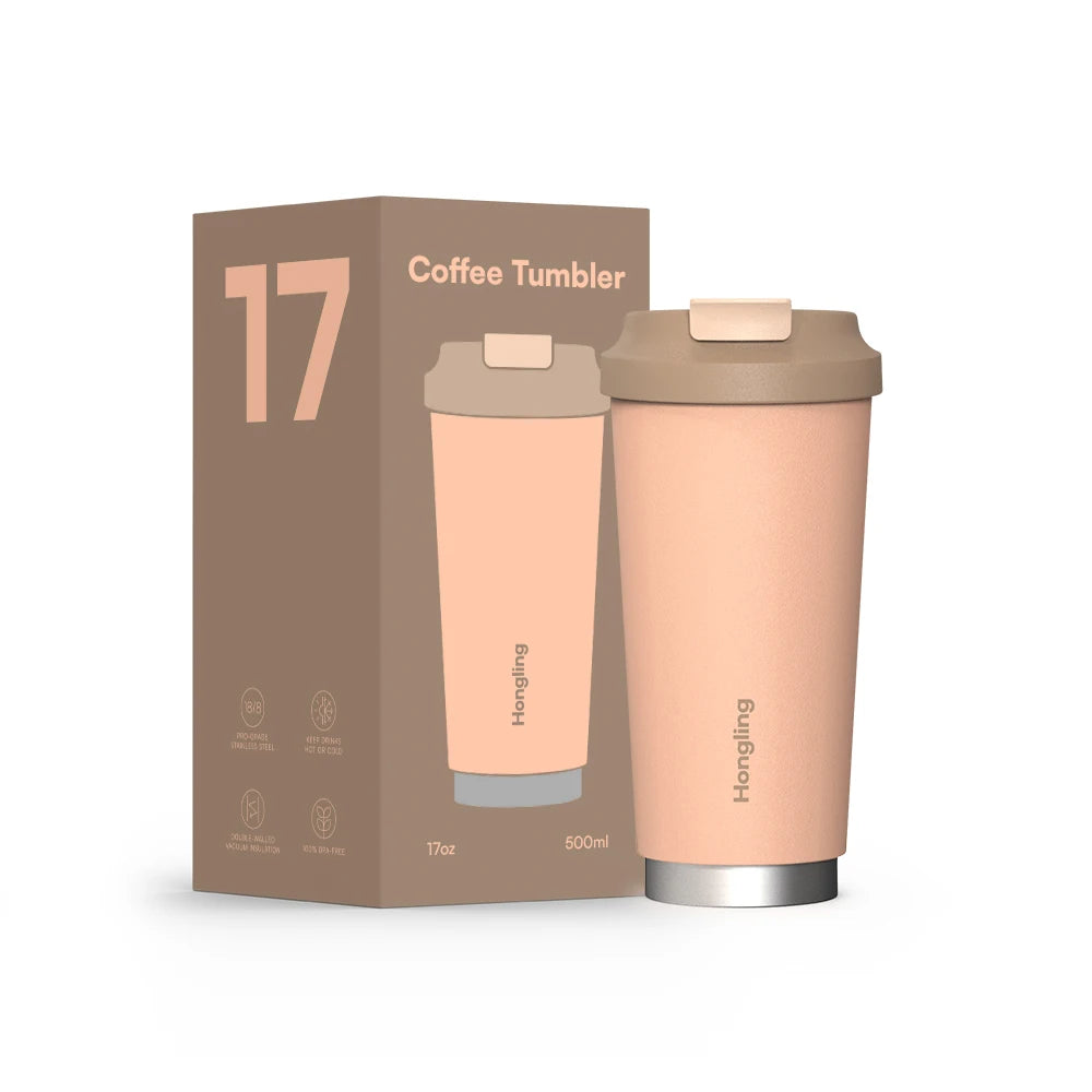[B2B Sample Order] 500ml Double-Wall Stainless Steel Vacuum Insulated Travel Coffee Mug with Leak-Proof Lid | Free Digital Mockup & Custom Logo