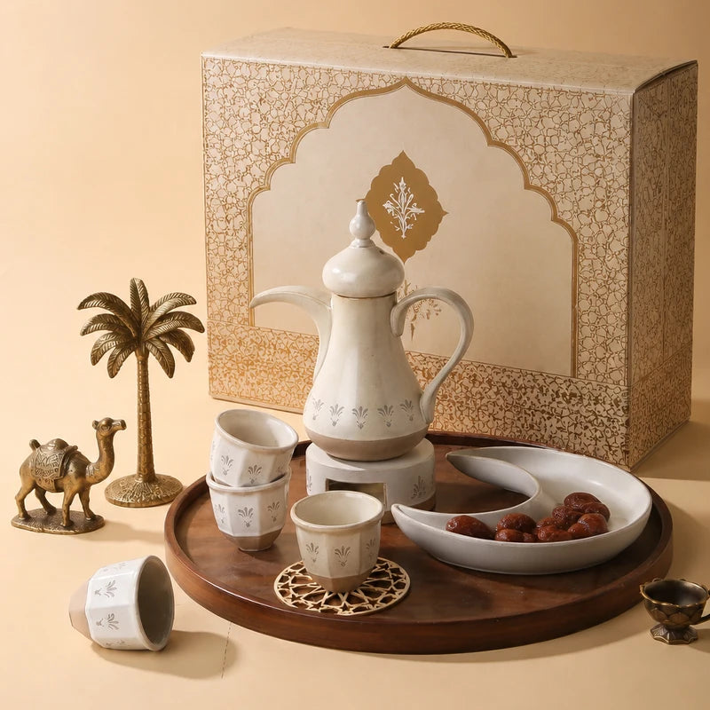 Luxury Ceramic Arabic Coffee & Tea Set with Serving Tray and Burner | Middle East Hospitality Gift Set