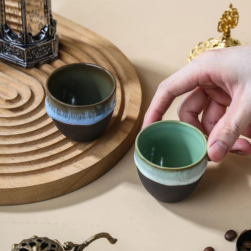 [B2B Sample Order] Handmade Reactive Kiln Glaze Ceramic Arabic Espresso Cup (75ml) | Custom Logo & Free Mockup