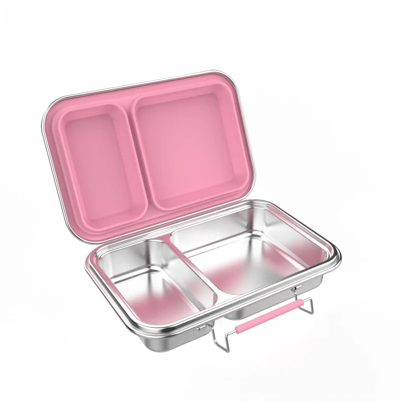 [B2B Sample Order] 2-Compartment 304 Stainless Steel Kids Bento Lunch Box with Silicone Seal (700ml) | Standard & Custom OEM Sample