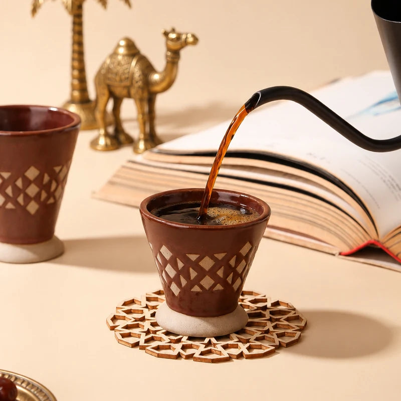 Traditional Arabic Ceramic Coffee Mug with Geometric Pattern | Handmade Saudi Arabia Pottery Cup