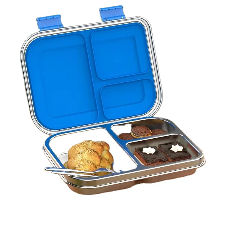 [B2B Sample Order] 3-Compartment 304 Stainless Steel Kids Bento Lunch Box with Snack Pods (550ml) | Standard & Custom OEM Sample