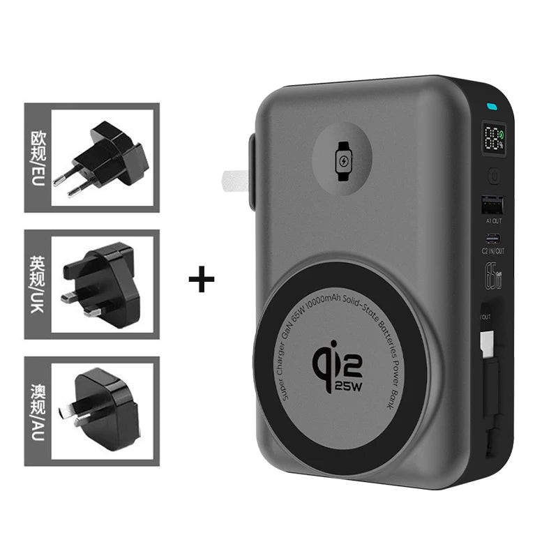 [B2B Sample Order] 3-in-1 GaN 65W Fast Charger & Power Bank (10000mAh Semi-Solid-State / Qi2.2 25W Wireless) | Custom Logo & Free Mockup