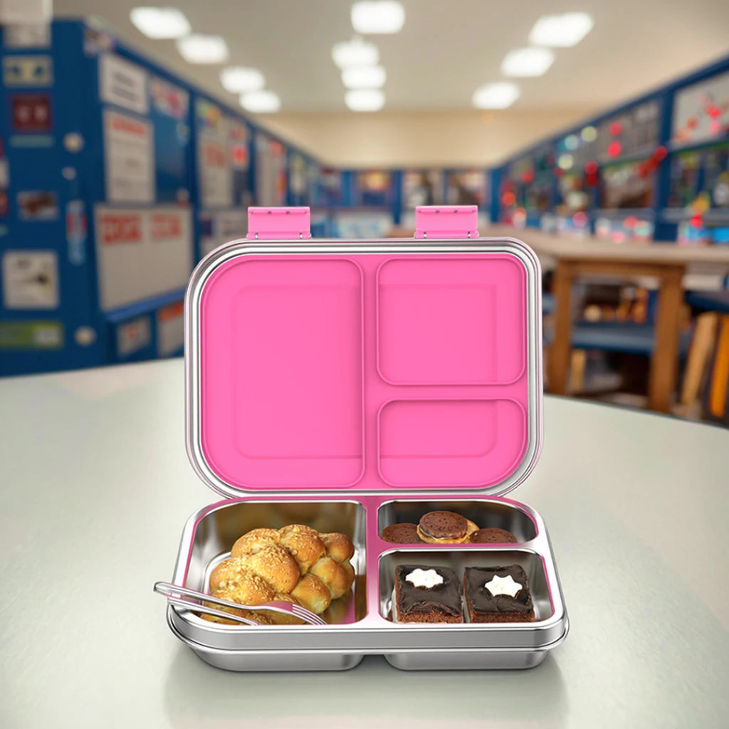 [B2B Sample Order] 3-Compartment 304 Stainless Steel Kids Bento Lunch Box with Snack Pods (550ml) | Standard & Custom OEM Sample