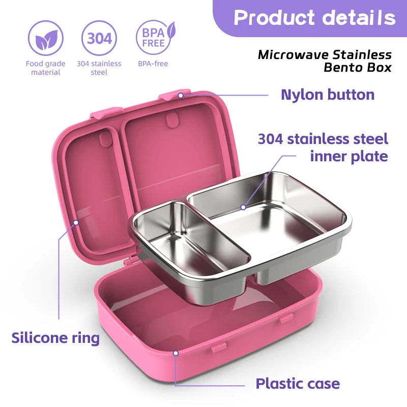 [B2B Sample Order] 2-Compartment Removable 304 Stainless Steel Bento Lunch Box with Thermal PP Shell (800ml) | Standard & Custom OEM Sample