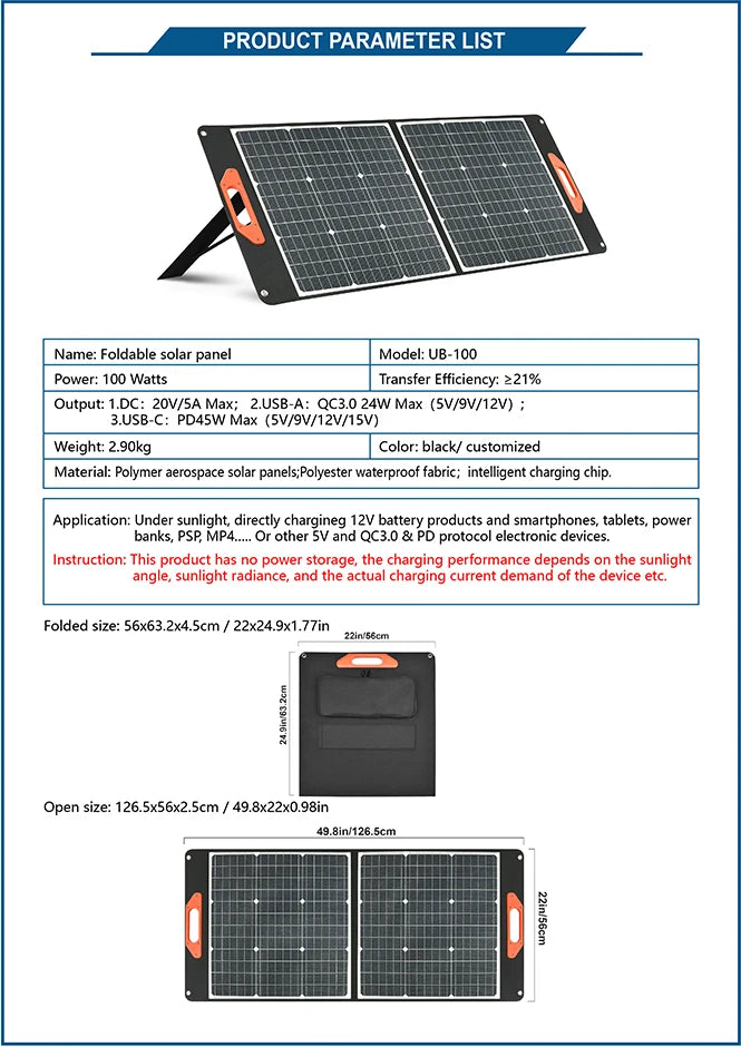 [B2B Sample Order] 100W Portable Foldable Monocrystalline Solar Panel Kit 20V/5A | Custom Logo & Free Mockup