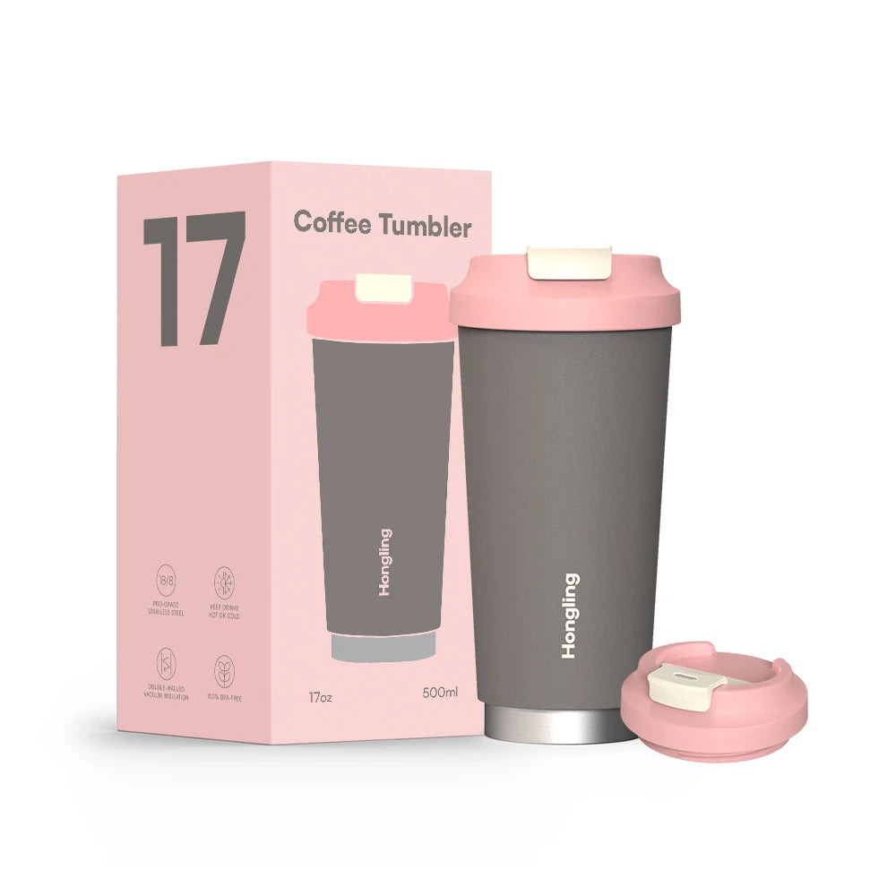 [B2B Sample Order] 500ml Double-Wall Stainless Steel Vacuum Insulated Travel Coffee Mug with Leak-Proof Lid | Free Digital Mockup & Custom Logo