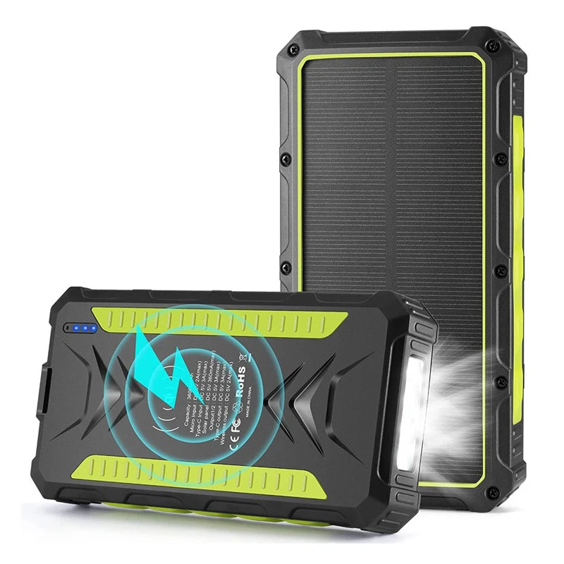 [B2B Sample Order] 36000mAh Waterproof Wireless Solar Power Bank with Quad LED Flashlight | Custom Logo & Free Mockup