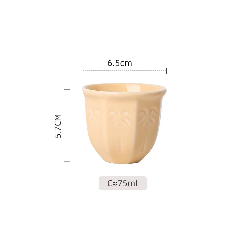 Embossed Palm Pattern Ceramic Arabic Coffee Cup | Traditional Saudi Arabia Qahwa Mug
