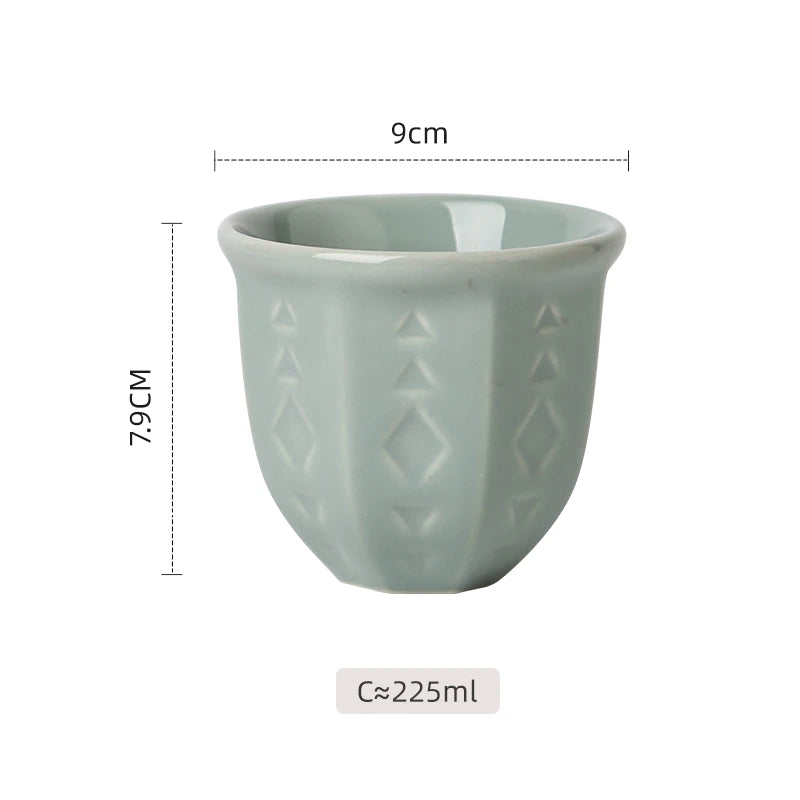 Embossed Ceramic Arabic Coffee Cup with Geometric Pattern | Traditional Saudi Arabia Qahwa Mug