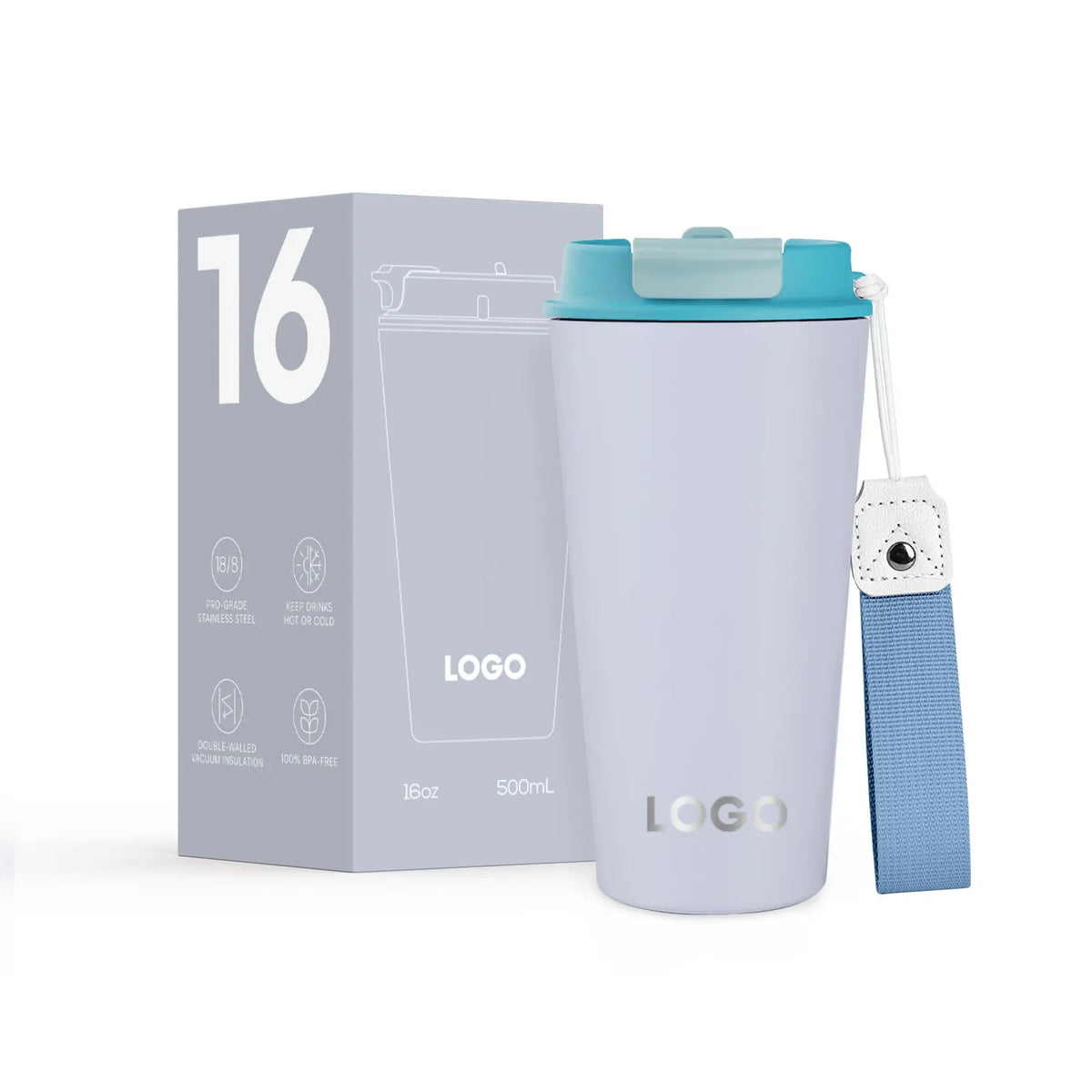 [B2B Sample Order] Leak-Proof Stainless Steel Double-Wall Vacuum Insulated Tumbler with Straw Port (16oz) | Free Digital Mockup & Custom Logo