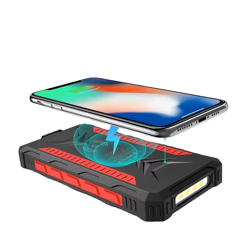 [B2B Sample Order] 20000mAh Waterproof Wireless Solar Power Bank with LED Flashlight | Custom Logo & Free Mockup