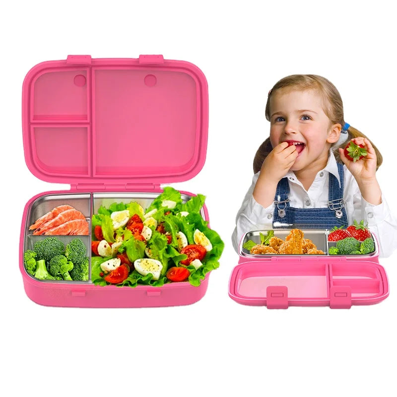 [B2B Sample Order] 2-Compartment Removable 304 Stainless Steel Kids Bento Lunch Box with Thermal PP Shell (750ml) | Standard & Custom OEM Sample