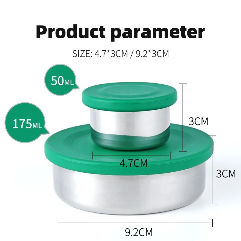[B2B Sample Order] 2-Piece Nesting 304 Stainless Steel Round Snack & Sauce Containers (50ml + 175ml) | Custom Logo & Free Mockup