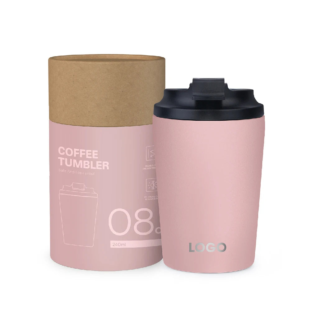 [B2B Sample Order] Flip-Open Stainless Steel Double-Wall Vacuum Insulated Coffee Mug (8oz / 12oz) | Free Digital Mockup & Custom Logo