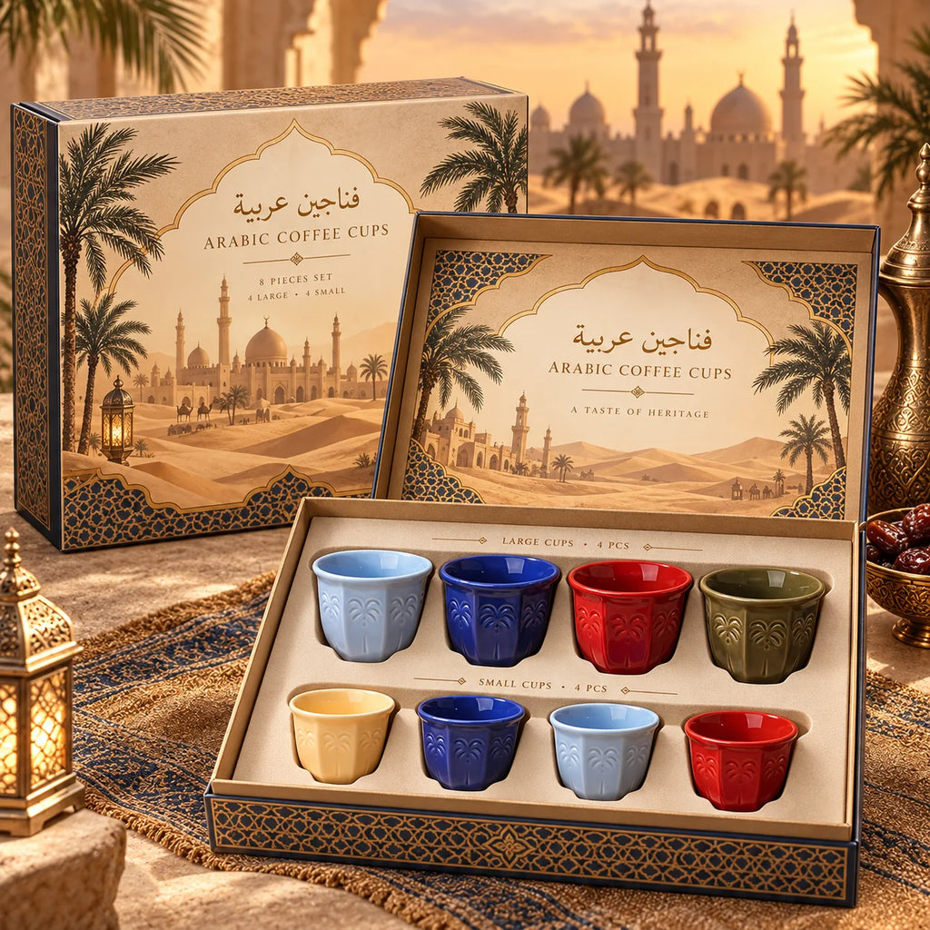 Embossed Palm Pattern Ceramic Arabic Coffee Cup | Traditional Saudi Arabia Qahwa Mug