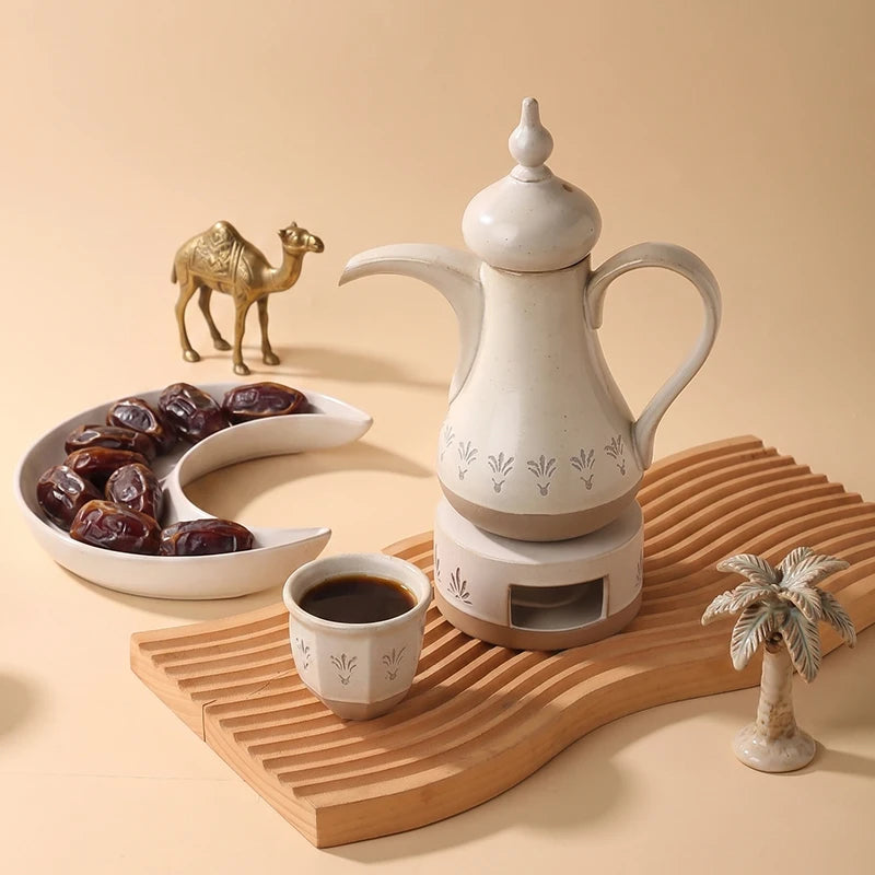 Luxury Ceramic Arabic Coffee & Tea Set with Serving Tray and Burner | Middle East Hospitality Gift Set
