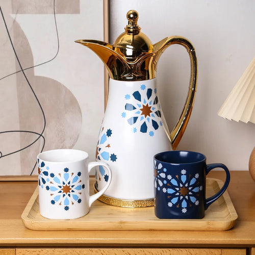 Luxury Golden Arabic Turkish Dallah Pot & Ceramic Coffee Mug Set | Middle East Drinkware