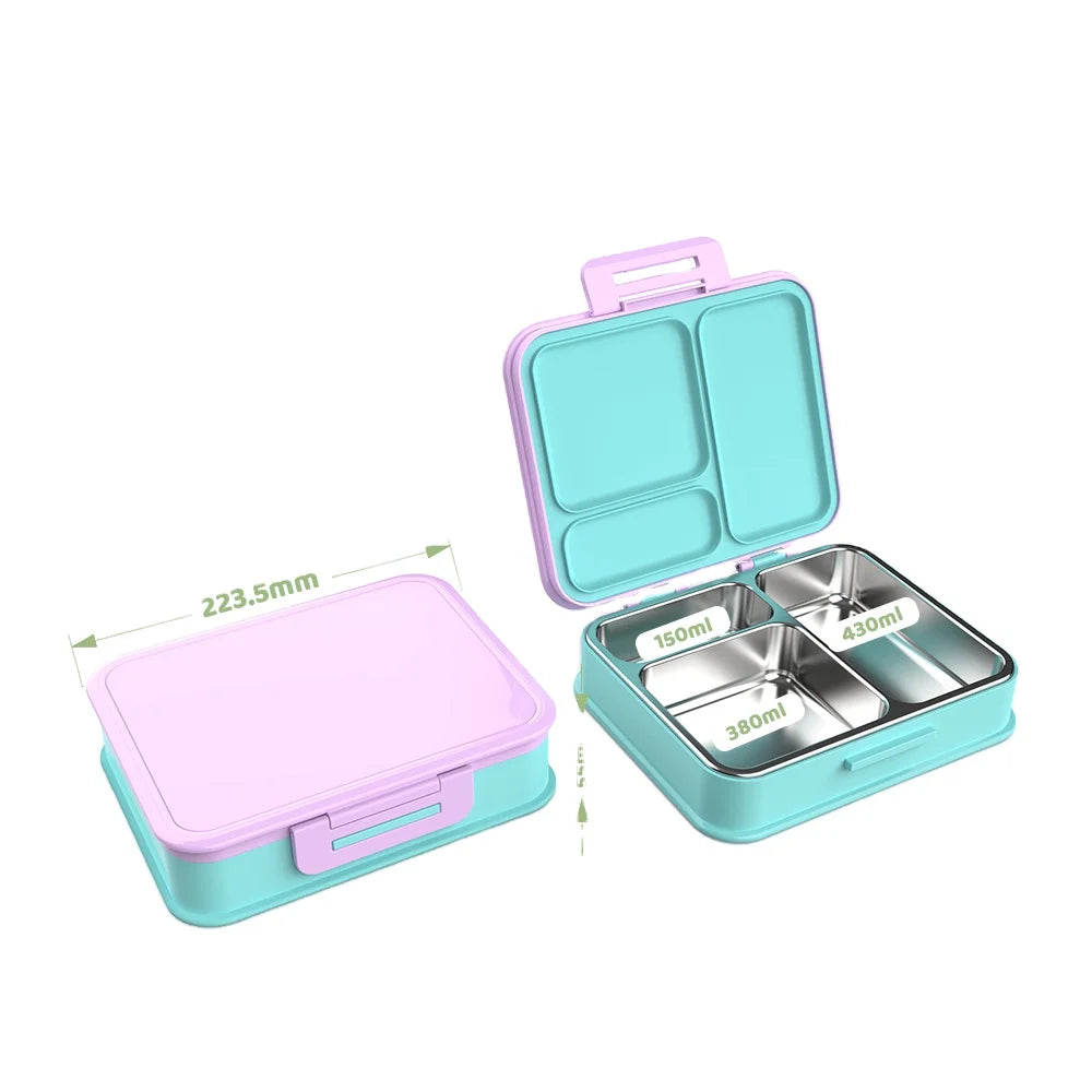 [B2B Sample Order] 3-Compartment Removable 304 Stainless Steel Kids Bento Lunch Box with DIY Charm Lid (960ml) | Standard & Custom OEM Sample