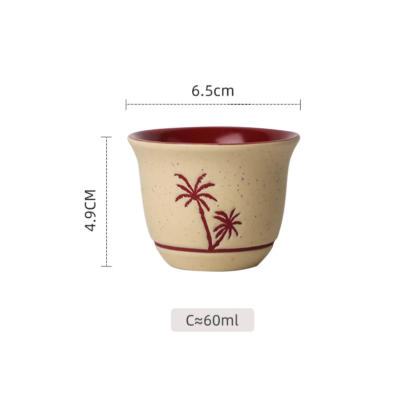 Desert Camel & Palm Tree Ceramic Arabic Coffee Cup | Traditional Saudi Arabia Qahwa Mug