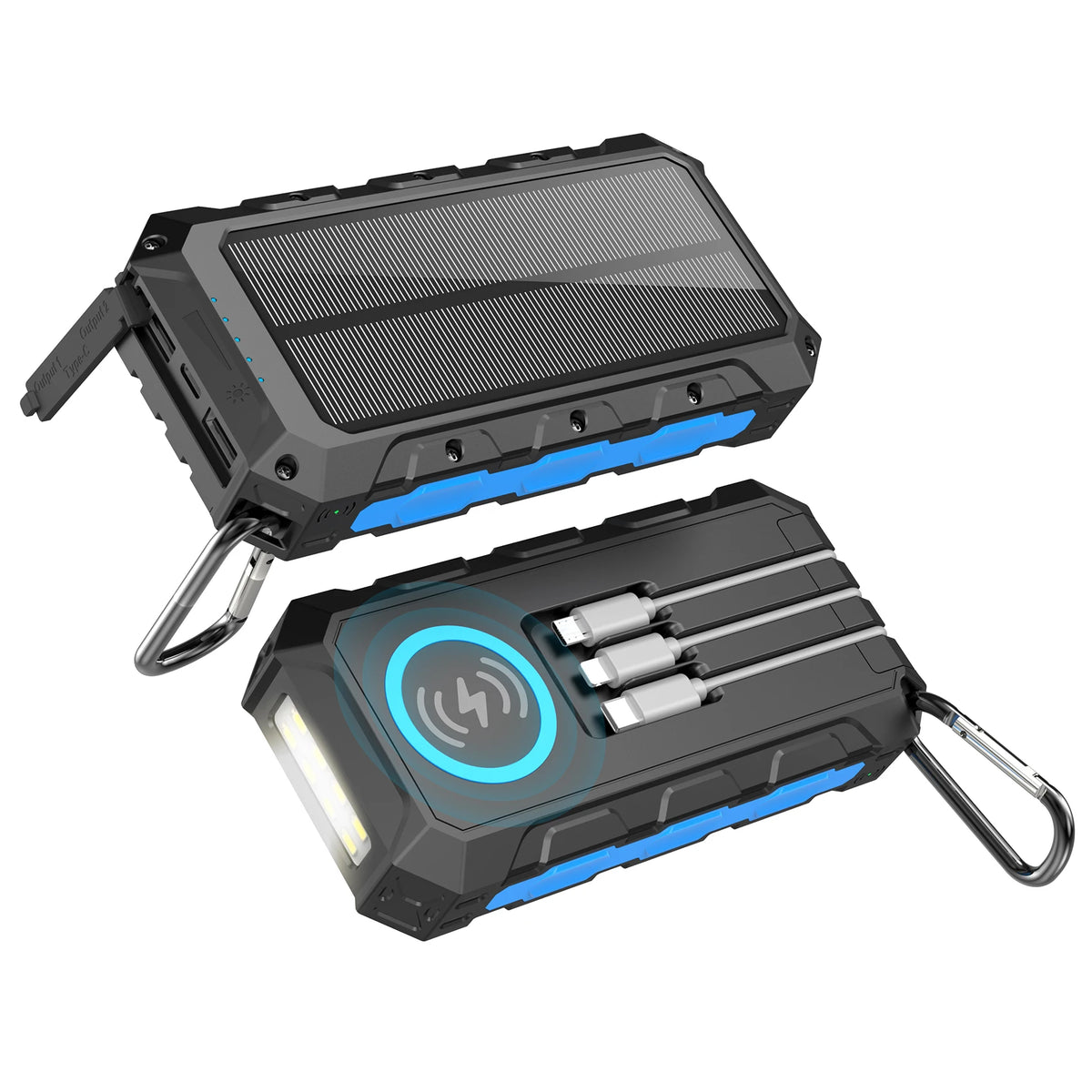 [B2B Sample Order] 30000mAh Solar Power Bank with Built-in Cables (20W / 15W Wireless) | Custom Logo & Free Mockup