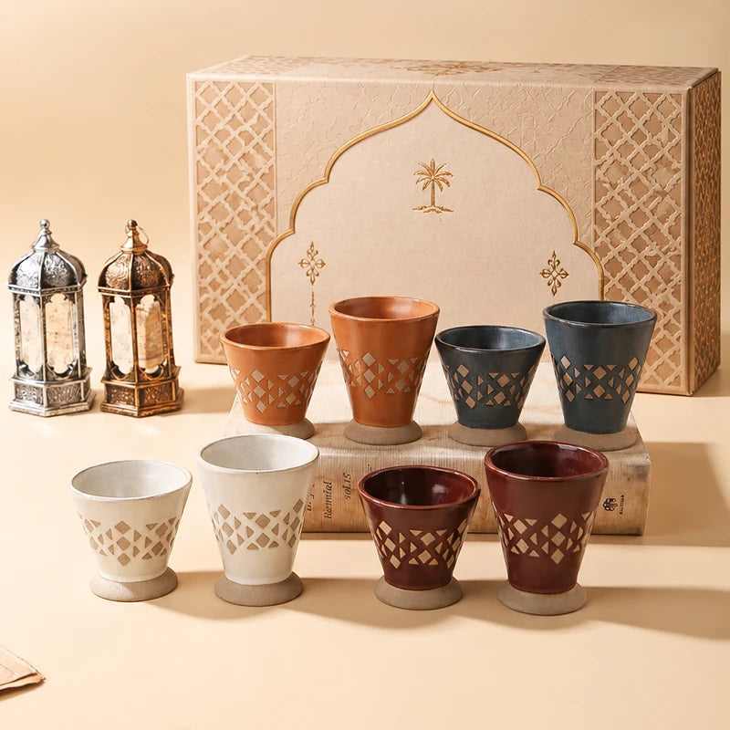 Traditional Arabic Ceramic Coffee Mug with Geometric Pattern | Handmade Saudi Arabia Pottery Cup