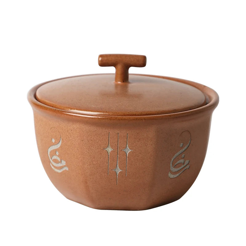 Handmade Ceramic Arabic Qahwa Cup Set with Lidded Date Bowl | Ramadan & Eid Hospitality Gift Set