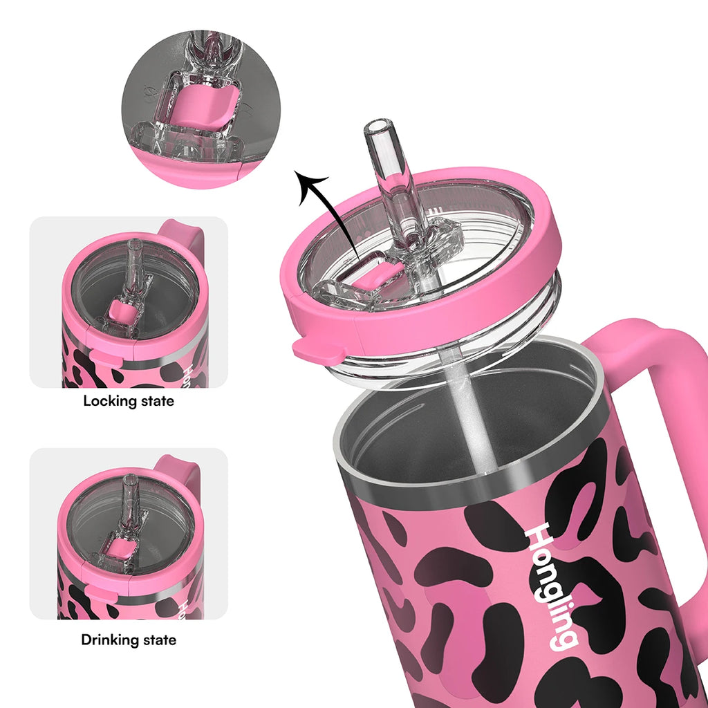 [B2B Sample Order] Travel & Hiking Double-Wall Vacuum Insulated Stainless Steel Tumbler with Handle (40oz) | Free Digital Mockup & Custom Logo