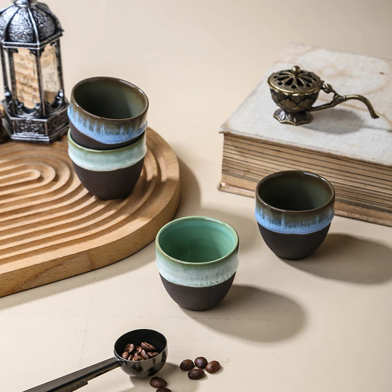 [B2B Sample Order] Handmade Reactive Kiln Glaze Ceramic Arabic Espresso Cup (75ml) | Custom Logo & Free Mockup