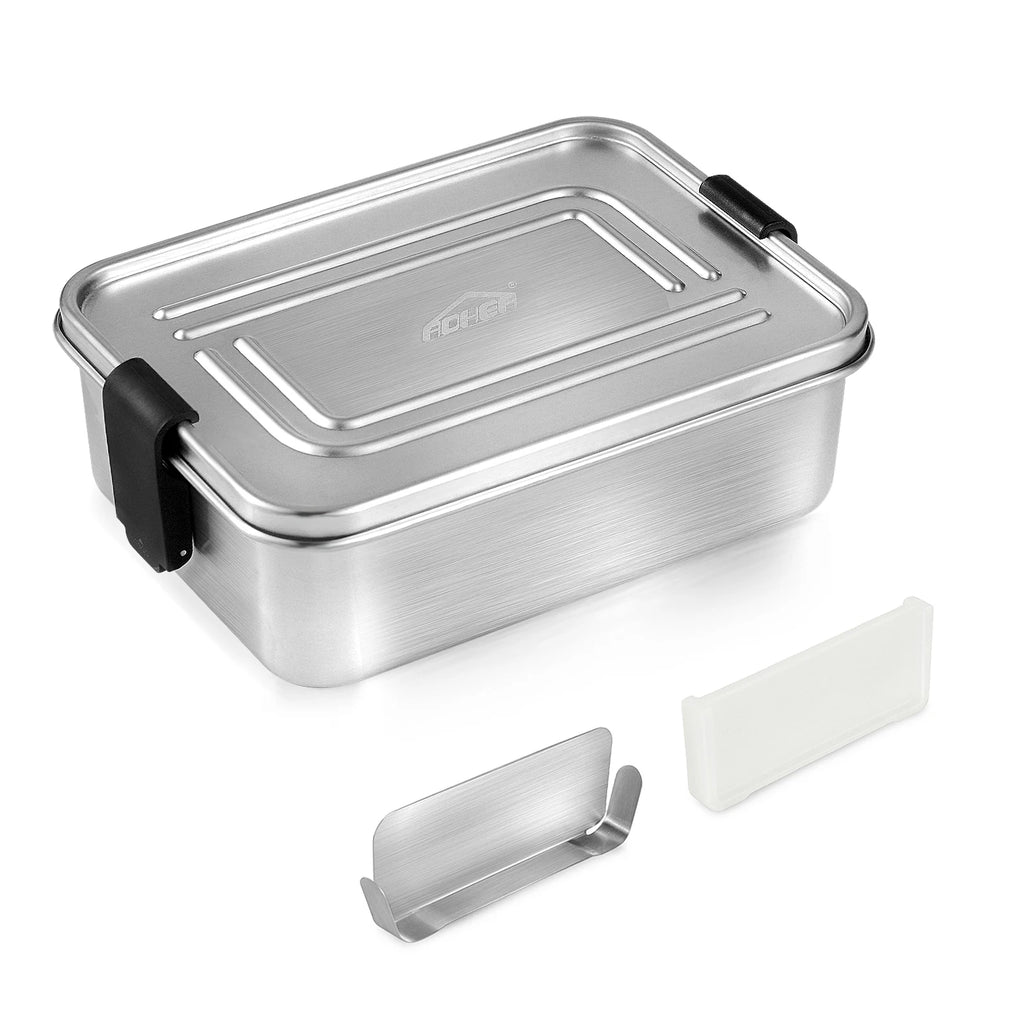 Single-Tier 304 Stainless Steel Bento Lunch Box with Removable Divider (1200ml)