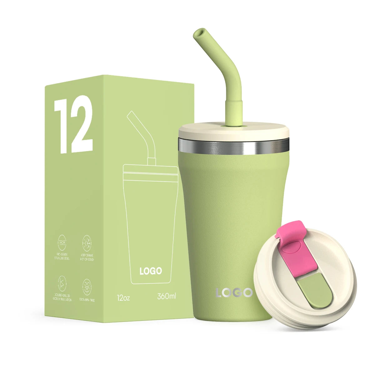 [B2B Sample Order] Car-Friendly Stainless Steel Double-Wall Vacuum Insulated Commuter Mug (12oz / 16oz) | Free Digital Mockup & Custom Logo