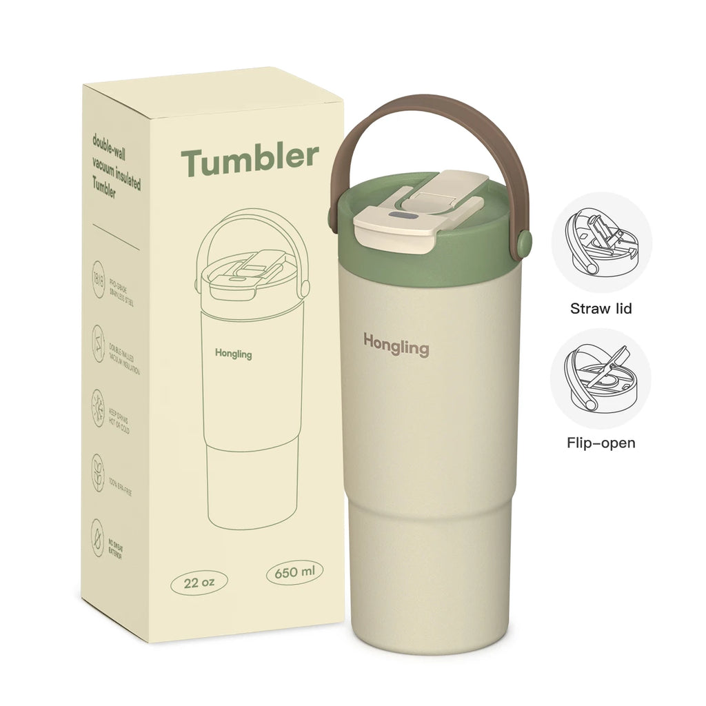 [B2B Sample Order] 22oz Stainless Steel Insulated Tumbler with Handle & 2-in-1 Lid | Free Digital Mockup & Custom Logo
